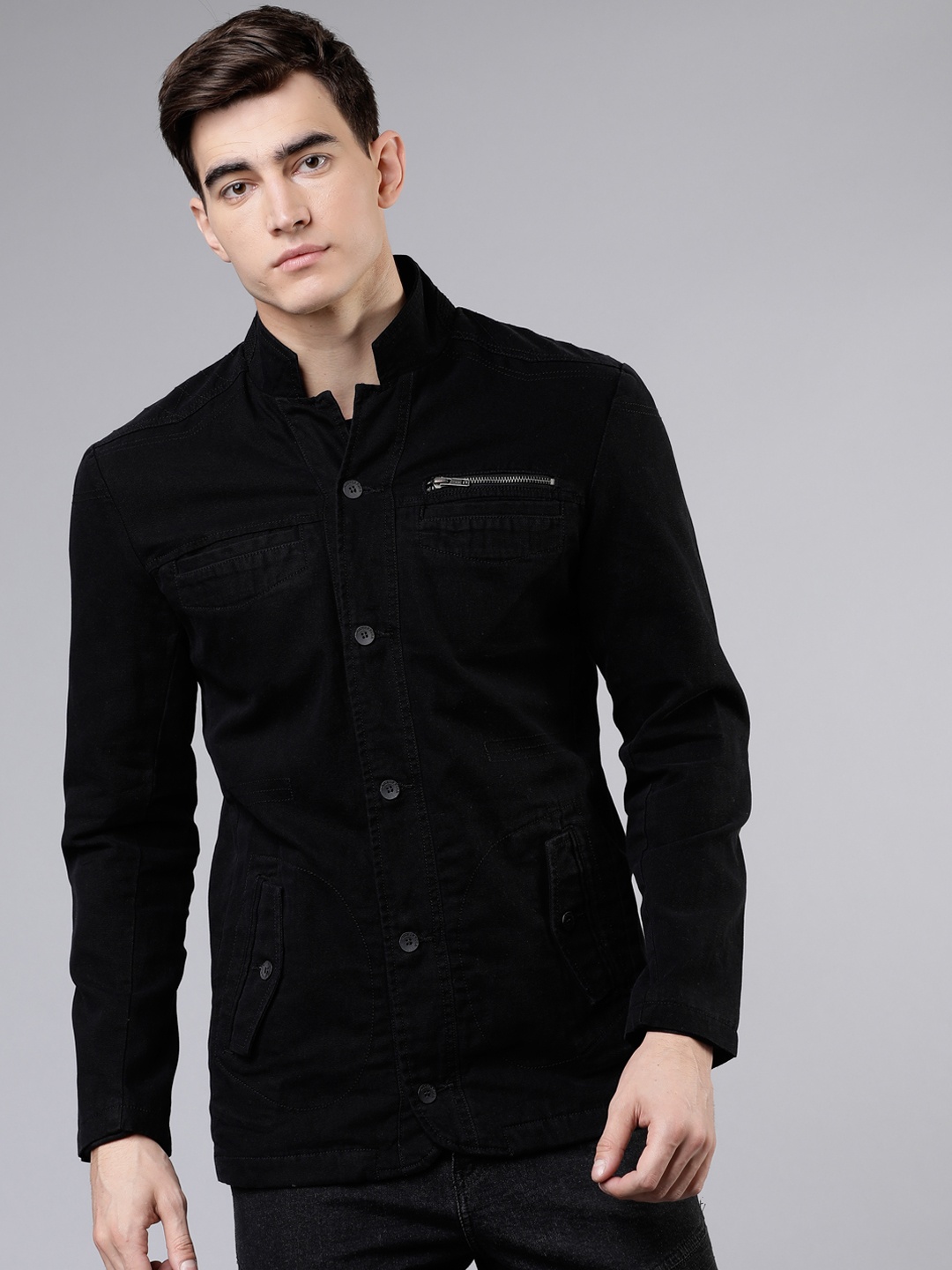 HIGHLANDER Men Black Solid Tailored Jacket Jacket