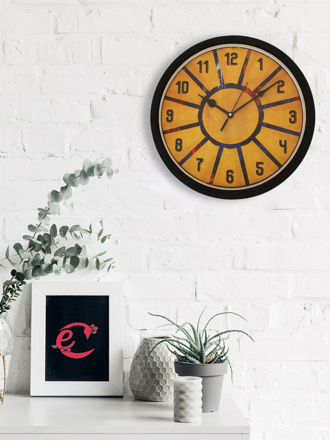 

eCraftIndia Yellow & Navy Blue Round Printed 31 cm Analogue Wall Clock