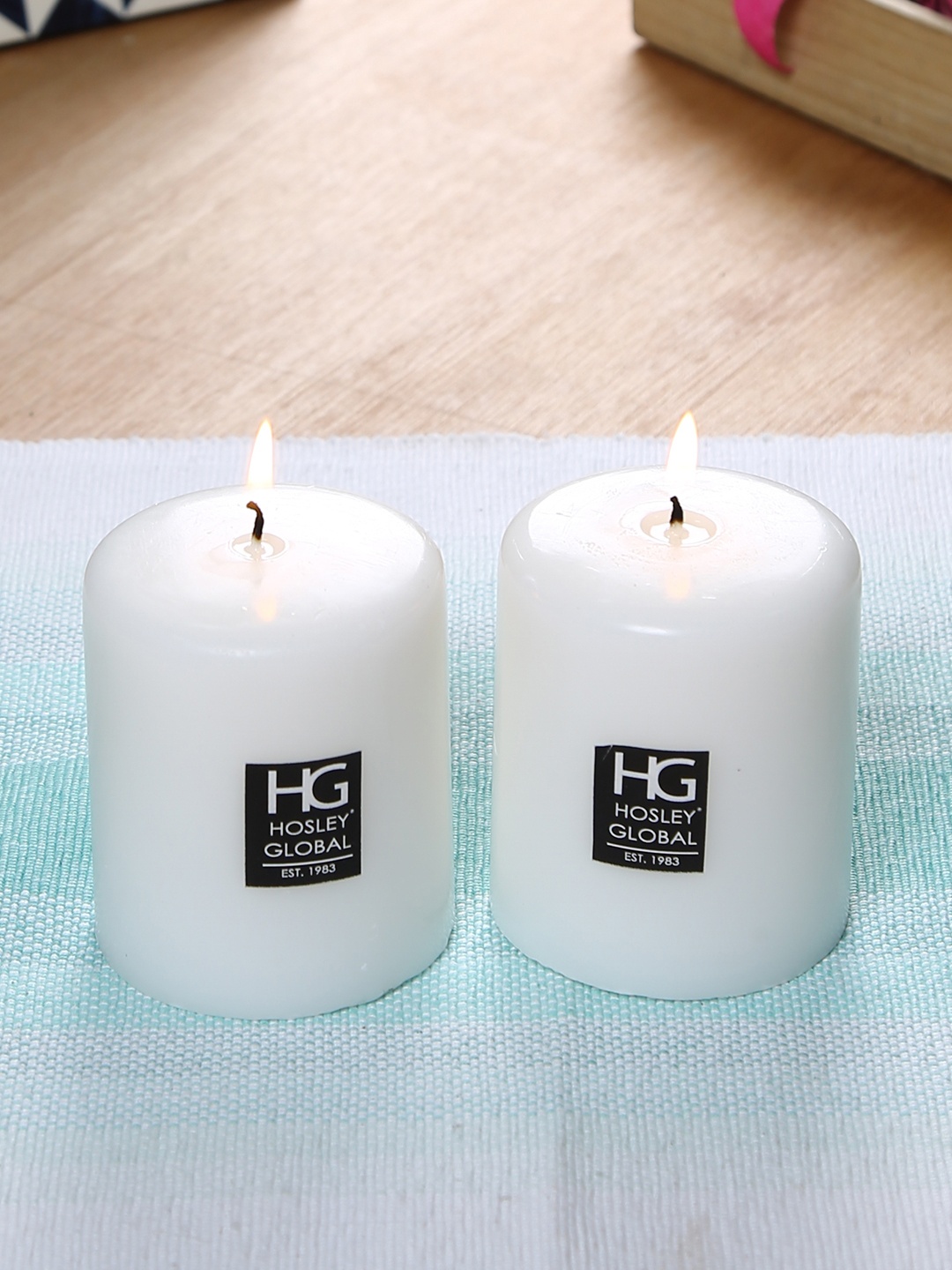 

HOSLEY Set of 2 White Unscented Pillar Candles 10 cm