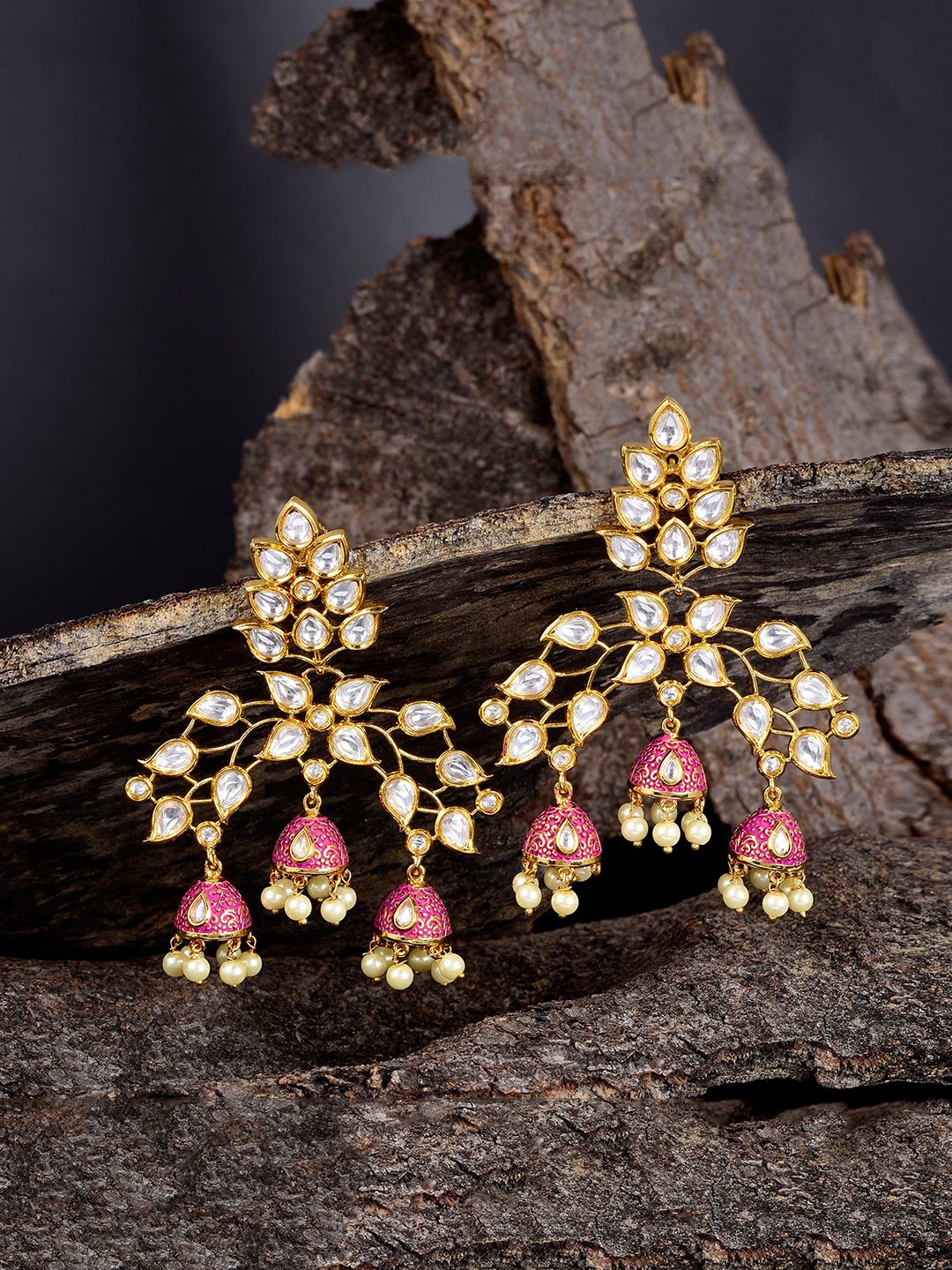 

Tistabene Gold-Plated & Pink Contemporary Drop Enamelled Earrings