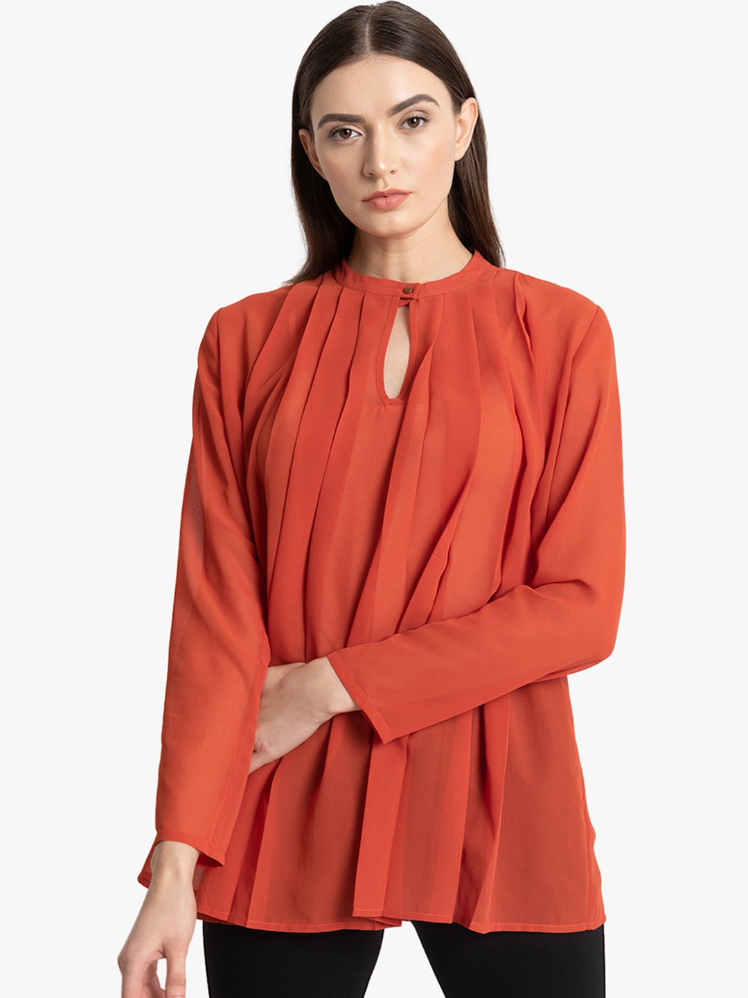 Kazo Women Rust Brown Solid A-Line Top