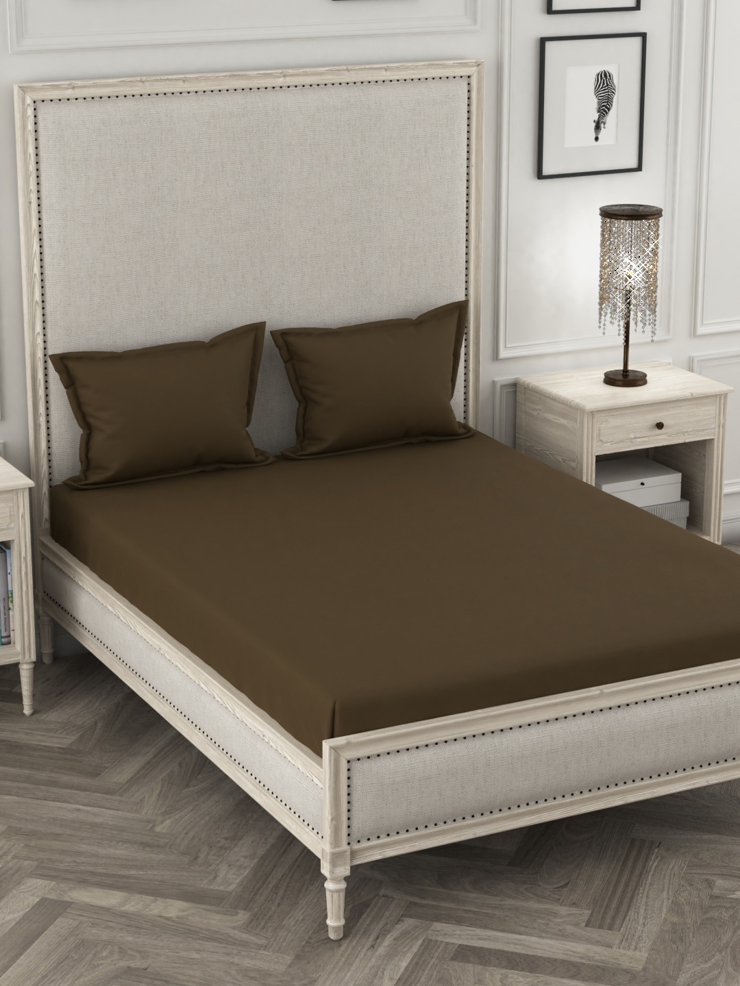 

Dreamscape Coffee Brown Solid 600 TC Cotton 1 Queen Bedsheet with 2 Pillow Covers