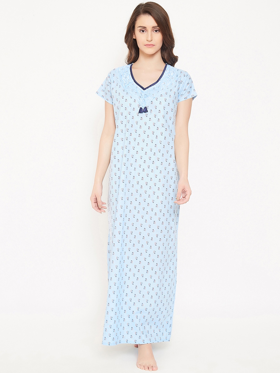 

Clovia Women Blue & Red Printed Maxi Nightdress