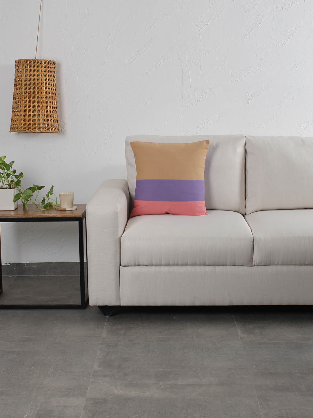 

House This Beige & Lavender Colourblocked Square Cushion Cover