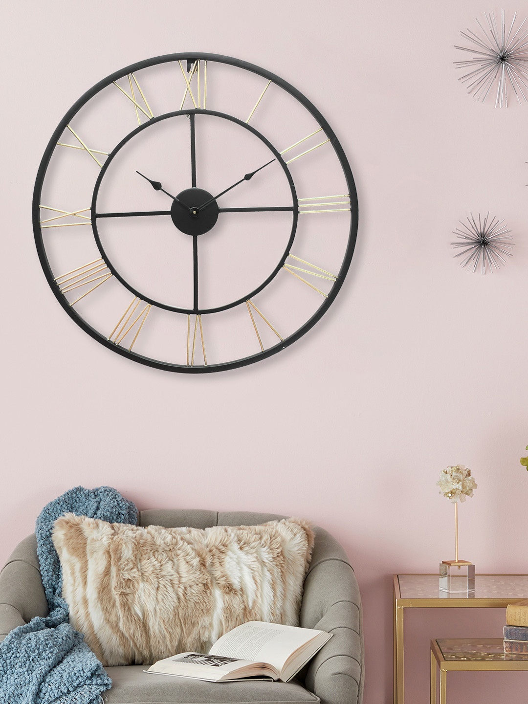 

eCraftIndia Gold-Toned & Black Handcrafted Round Solid Analogue Wall Clock