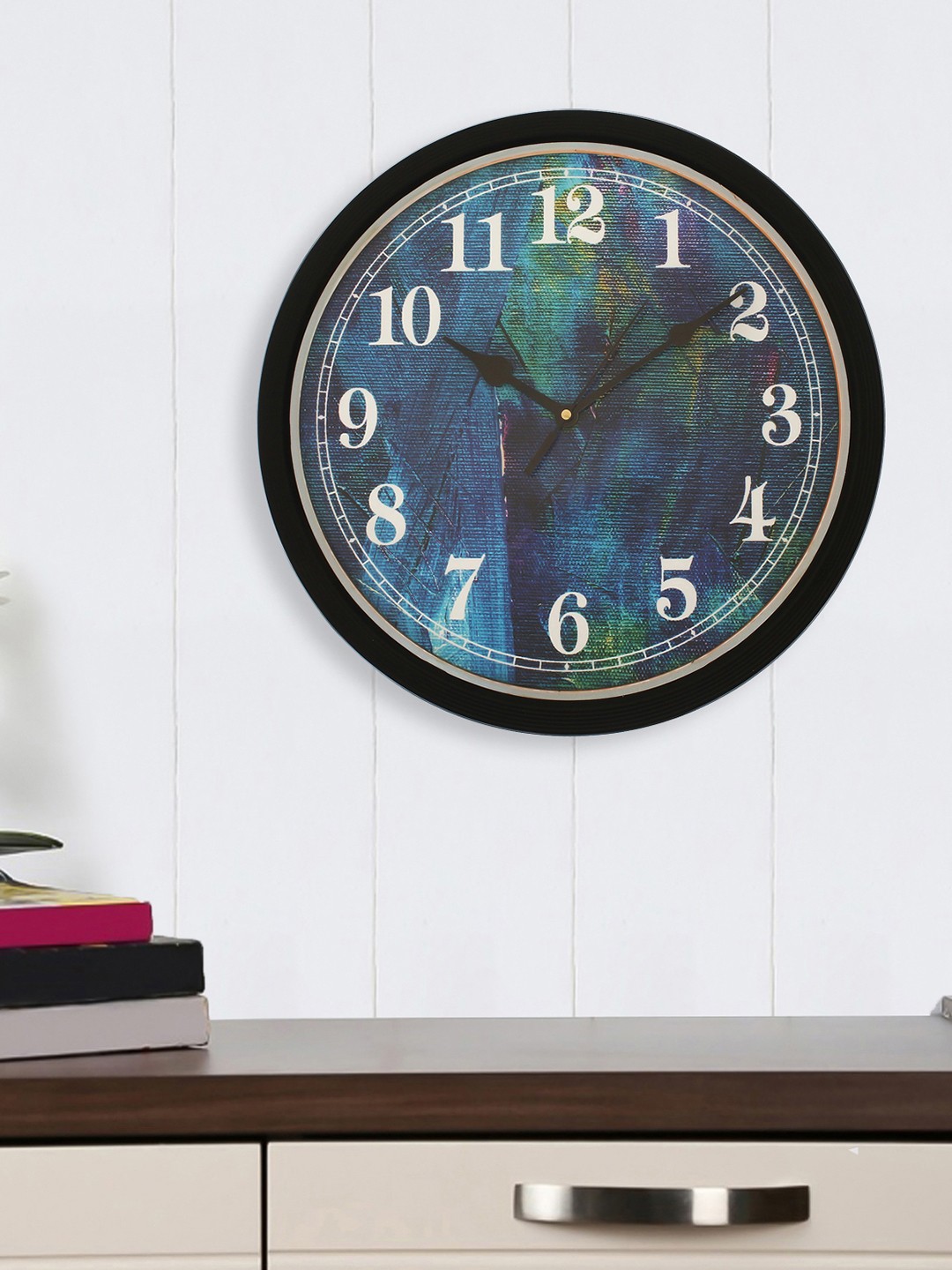 

eCraftIndia Navy Blue & Green Round Printed 31 cm Analogue Wall Clock