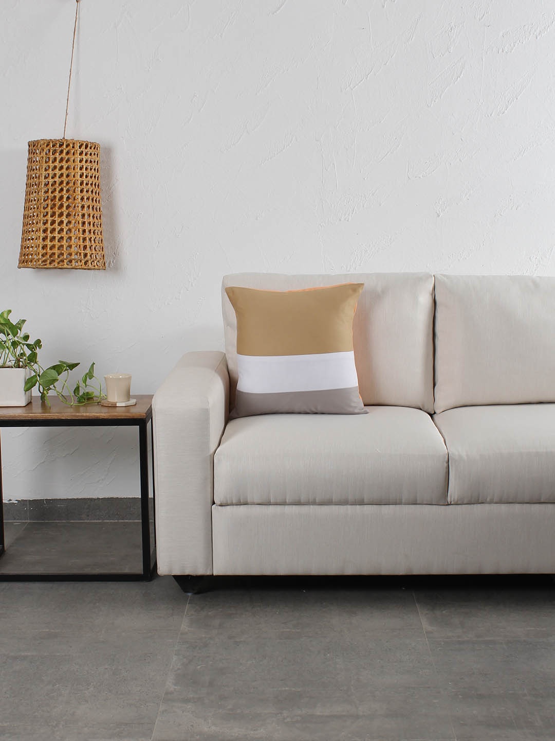 

House This Beige & White Single Colourblocked Square Cushion Covers