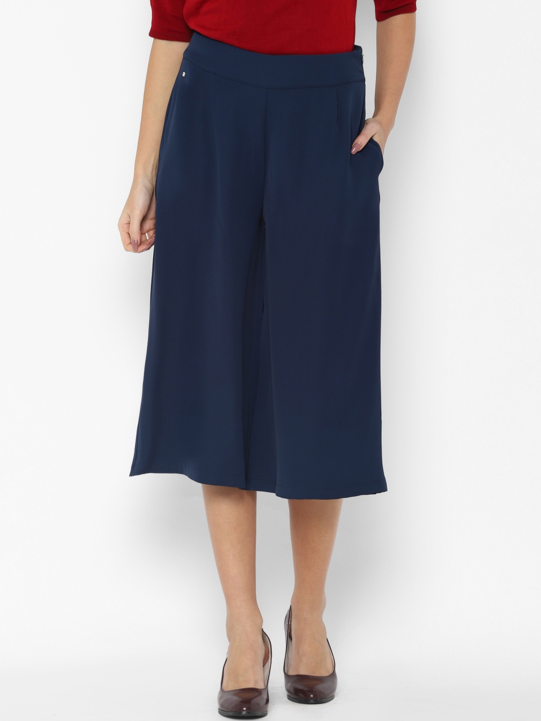 

Allen Solly Woman Women Navy Blue Regular Fit Solid Parallel Trousers