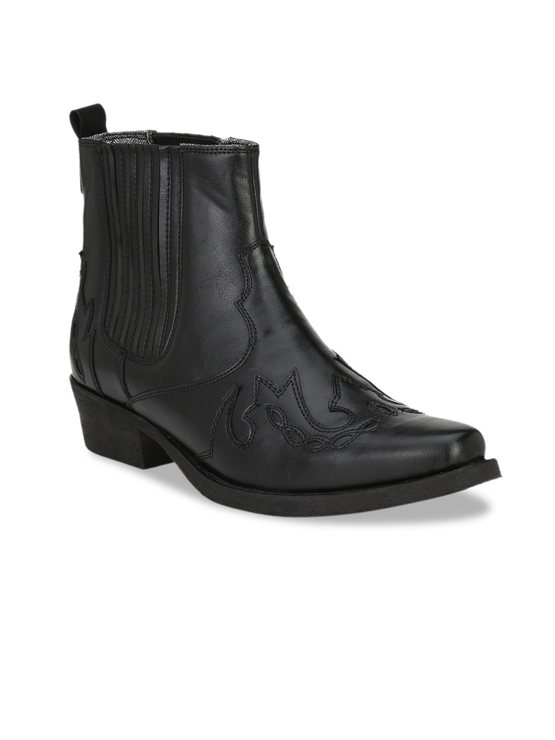 

Delize Men Black Textured Synthetic Leather Mid-Top Cowboy Boots