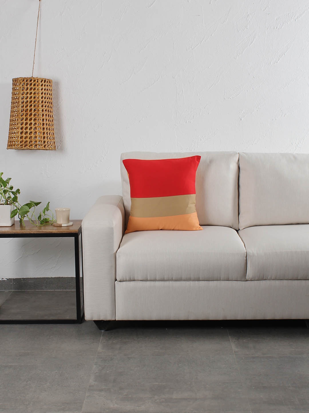House This Orange & Beige Colourblocked Square Cushion Cover