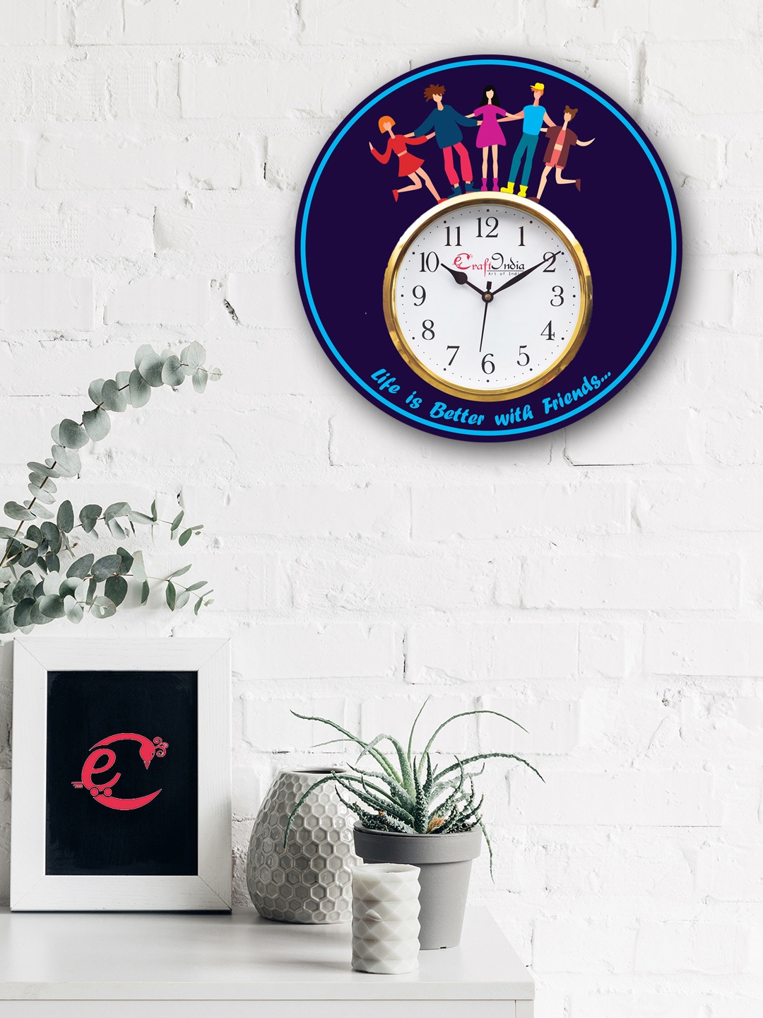 

eCraftIndia Multicoloured Handcrafted Round Printed Analogue Wall Clock, Multi