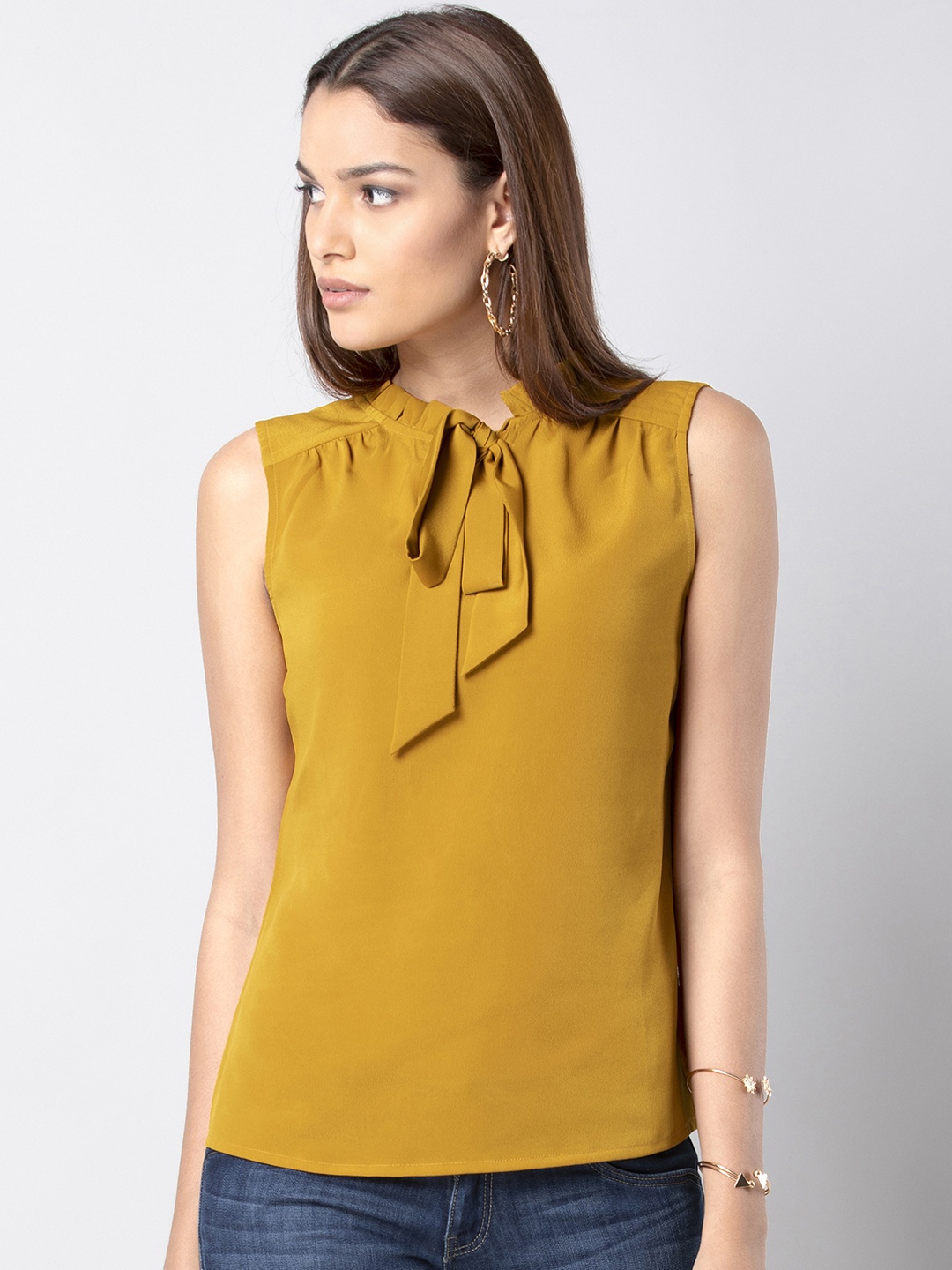 

FabAlley Women Mustard Yellow Solid A-Line Top