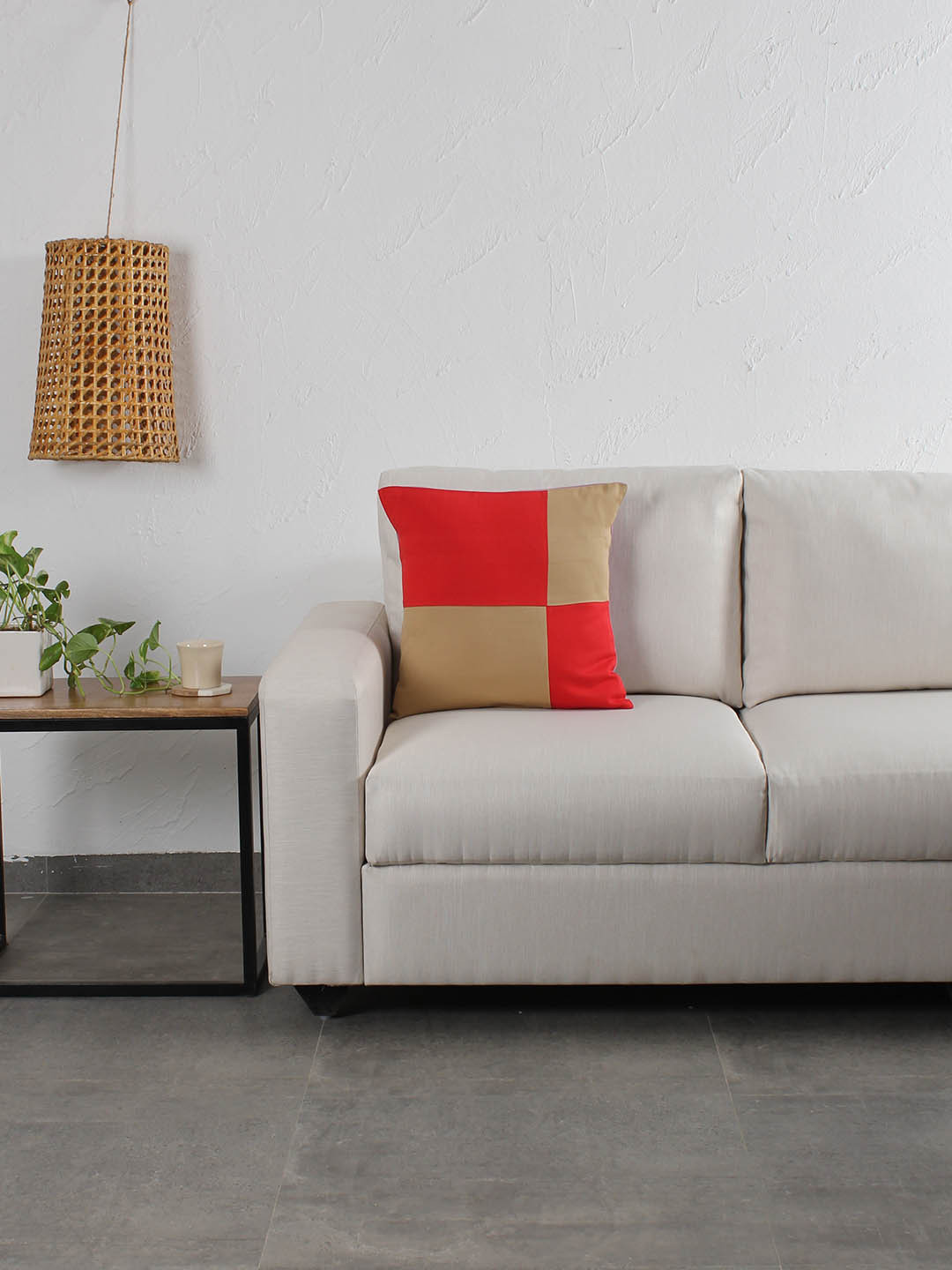 

House This Beige & Red Colourblocked Square Cushion Cover