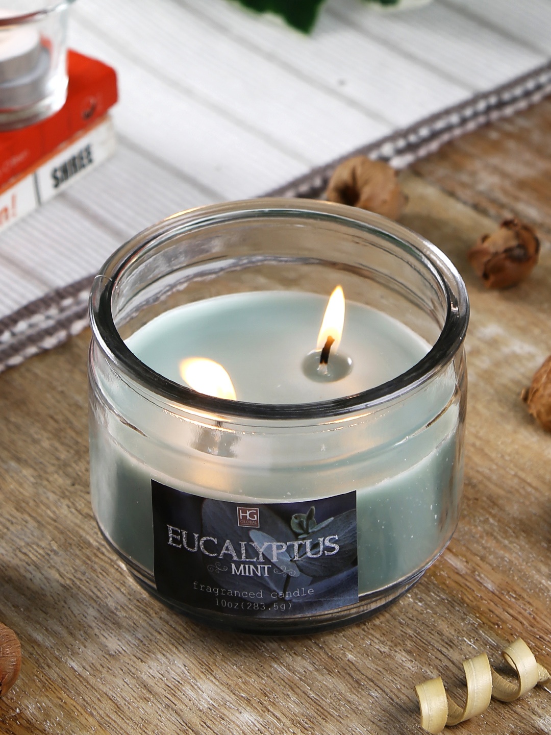 

Hosley Green Solid Eucalyptus Mint Scented 2 Wick Jar Candle 283 g