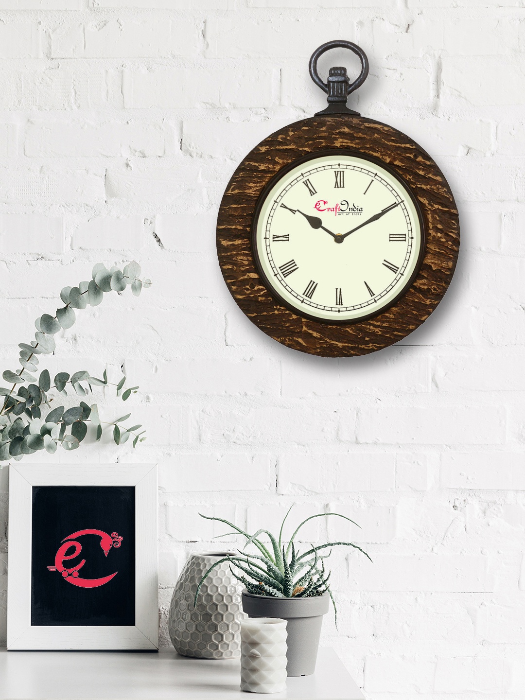 

eCraftIndia Cream-Coloured Handcrafted Round Solid 30.4 cm Analogue Wall Clock