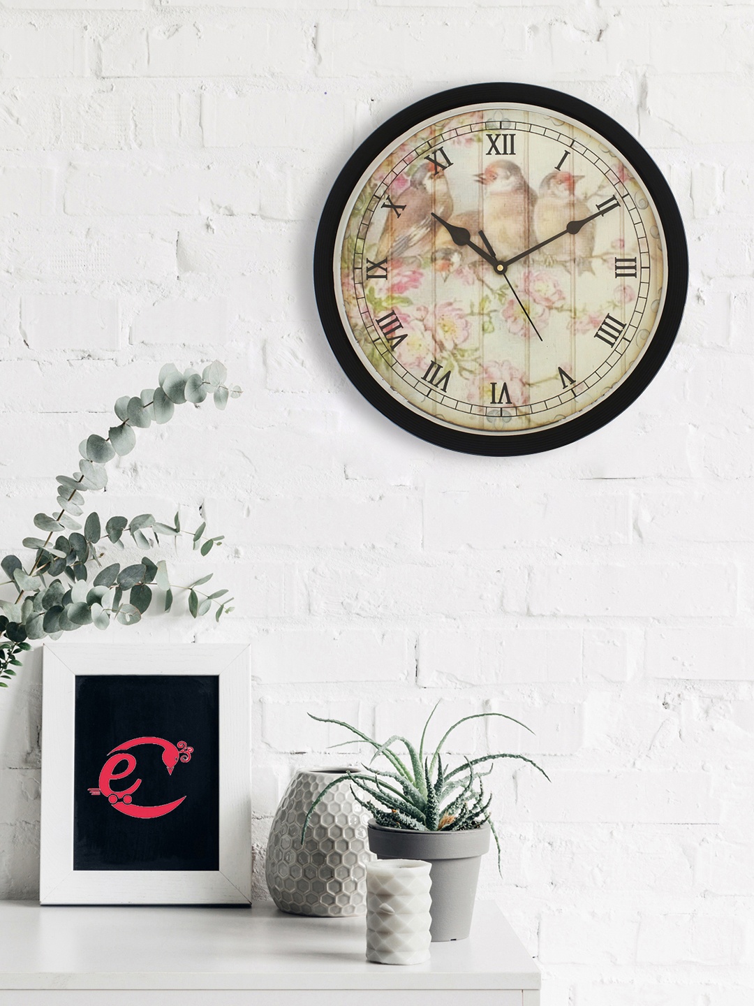 eCraftIndia Beige Round Printed Analogue Wall Clock (31.75 x 31.75 x 2.54)