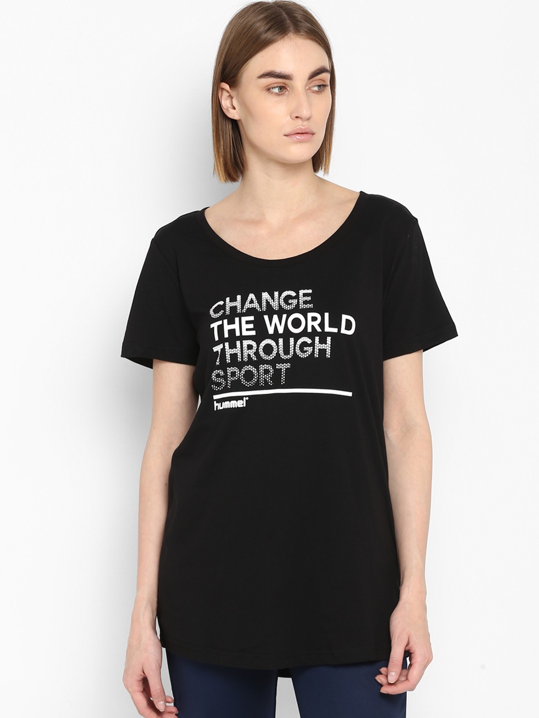 

hummel Women Black Printed Round Neck T-shirt