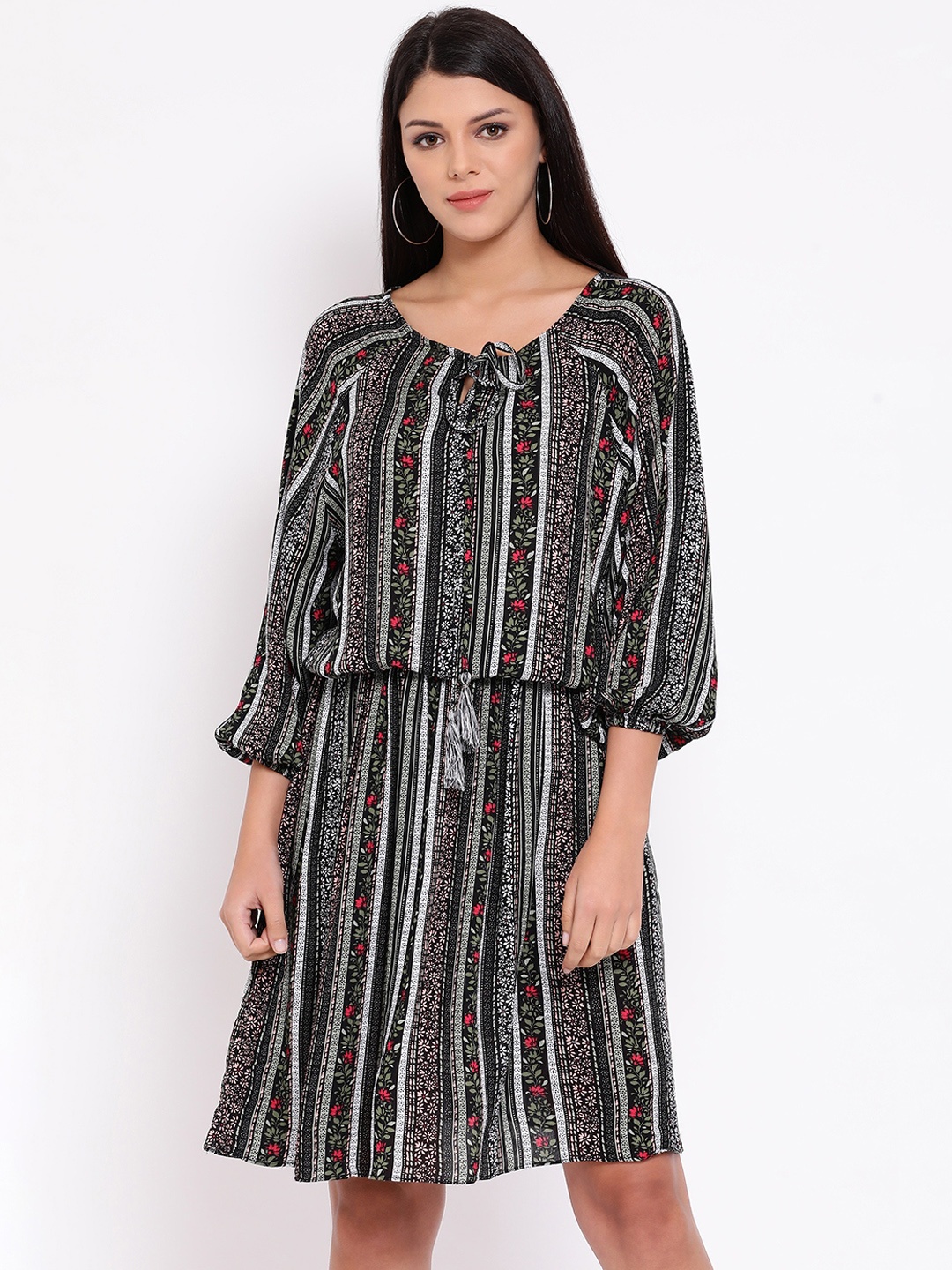 

Oxolloxo Women Black Printed Blouson Dress
