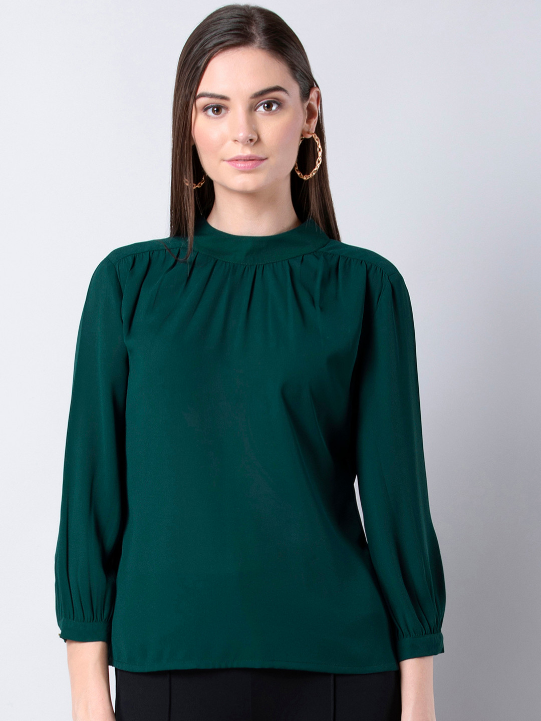 

FabAlley Women Green Solid A-Line Top