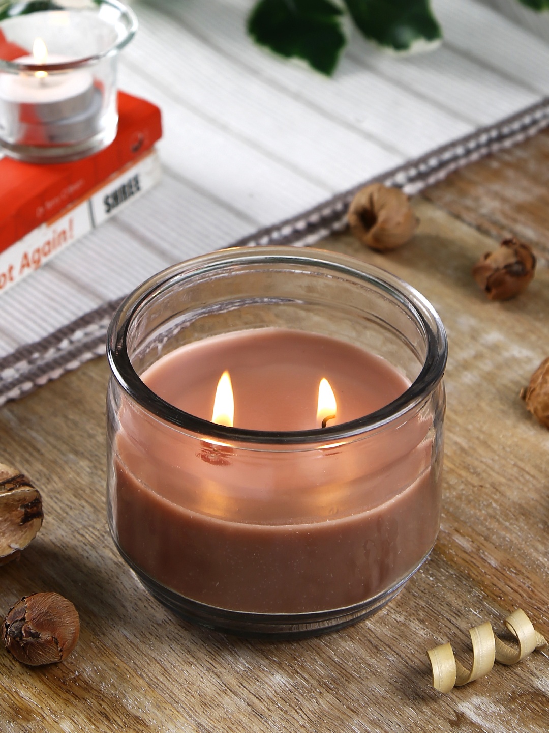 

HOSLEY Brown Rustic Sandalwood Scented Jar Candle With 2 Wicks