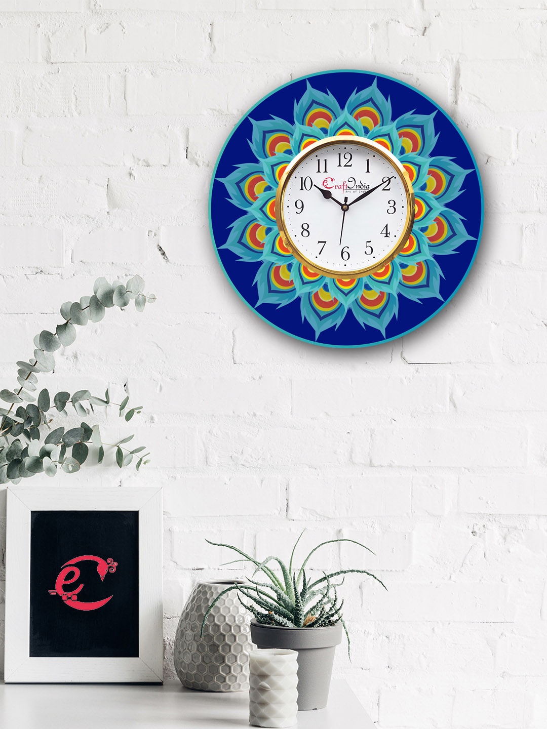 

eCraftIndia White & Blue Handcrafted Round Printed 30 cm Analogue Wall Clock