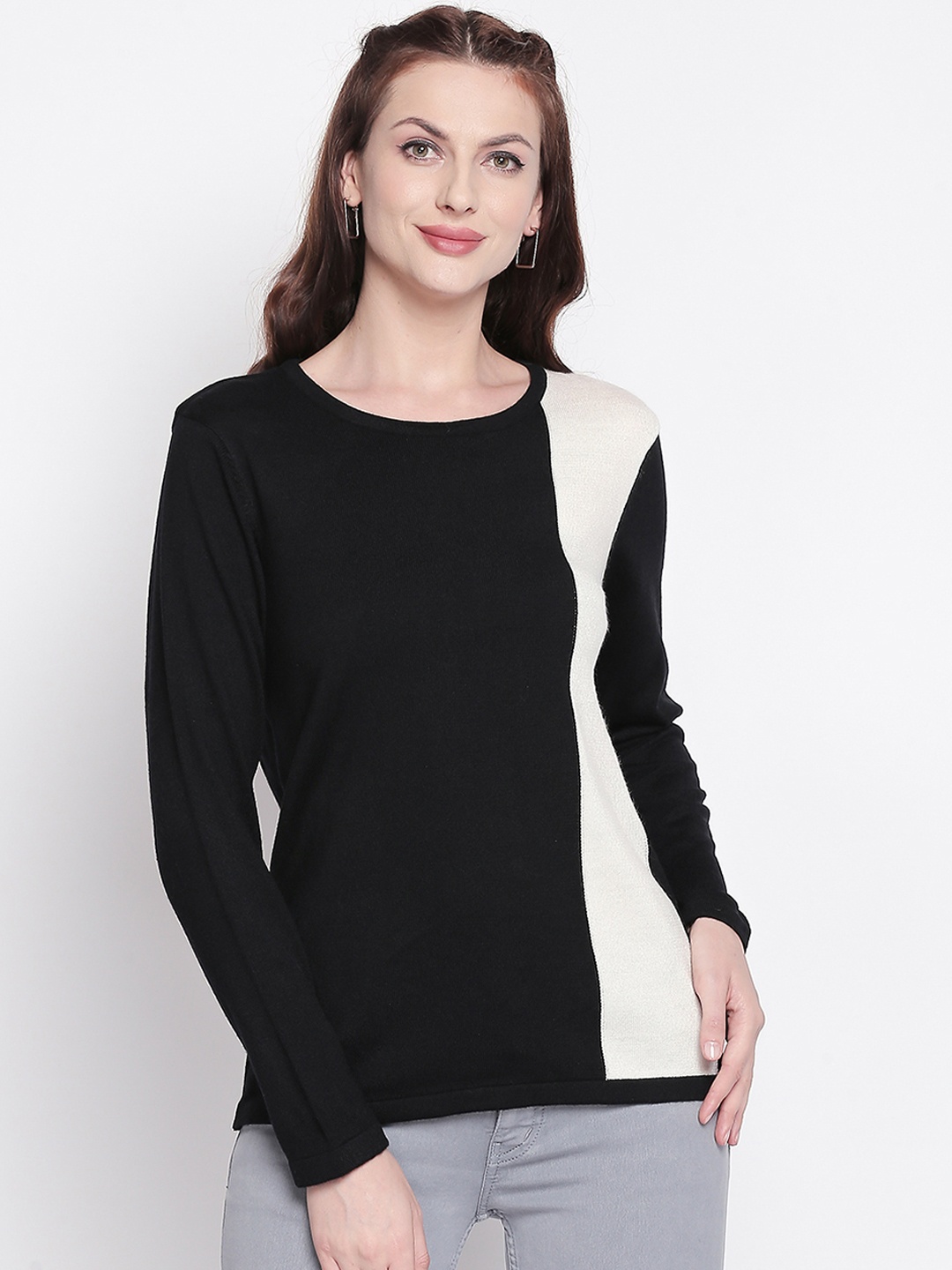 

Annabelle by Pantaloons Women Black Colourblocked Pullover Sweater