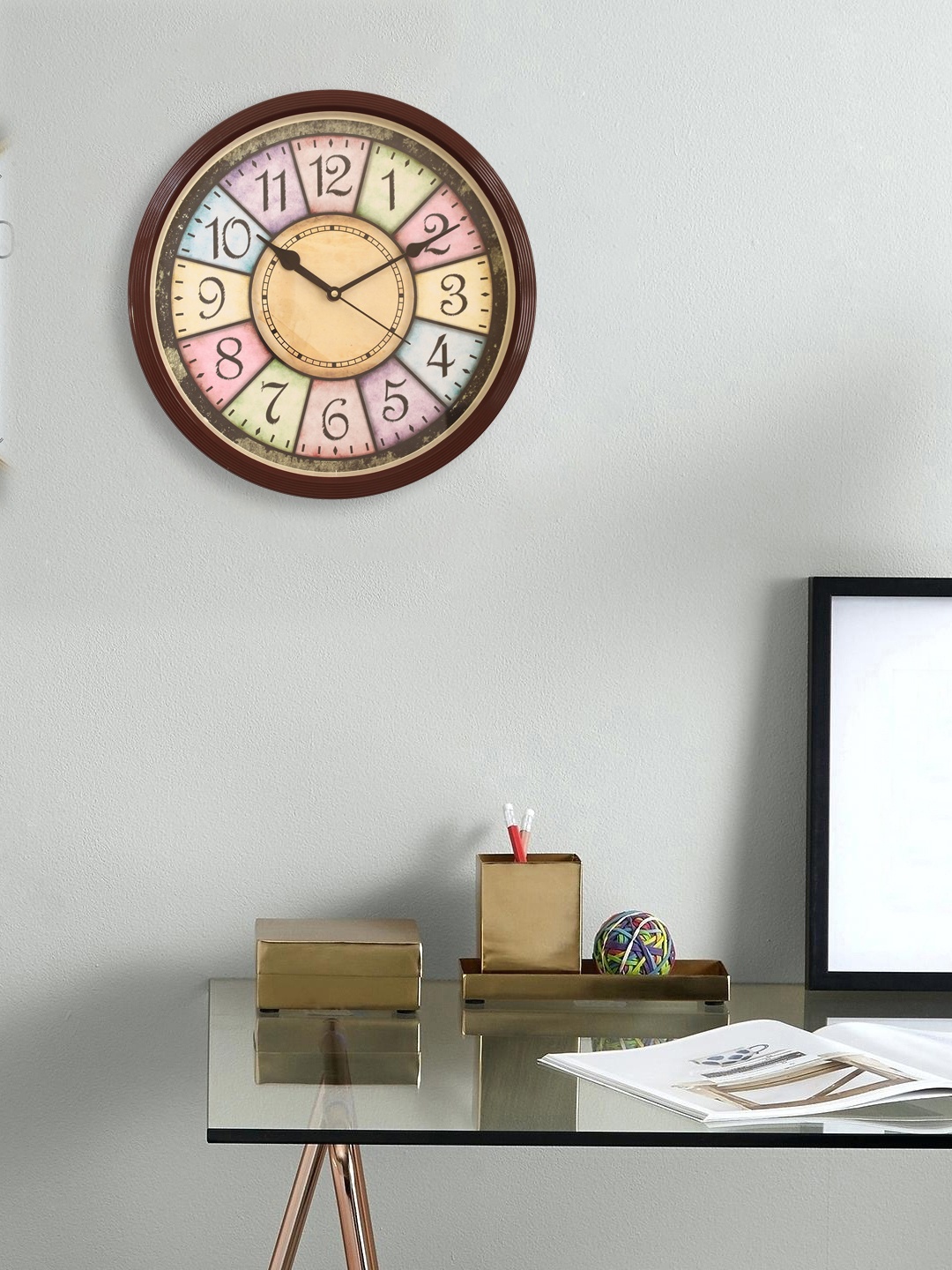 

eCraftIndia Multicoloured Round Printed Analogue Wall Clock, Multi