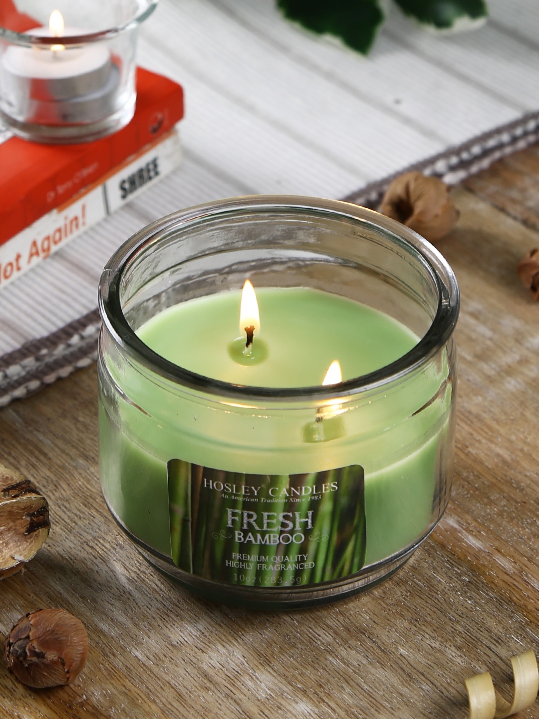 

HOSLEY Green Fresh Bamboo Scented Jar Candle With 2 Wicks