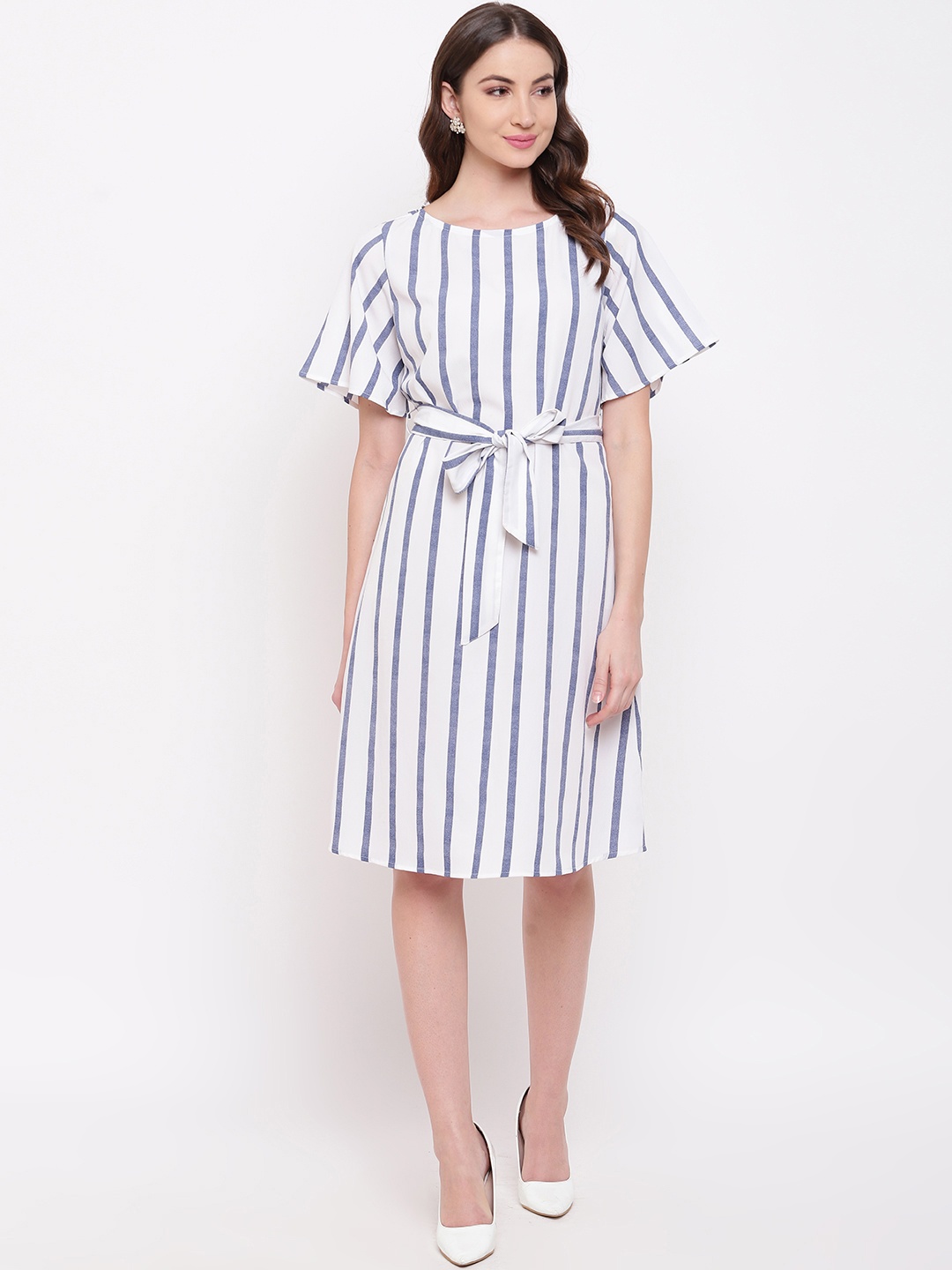 

Mayra Women White Striped A-Line Dress