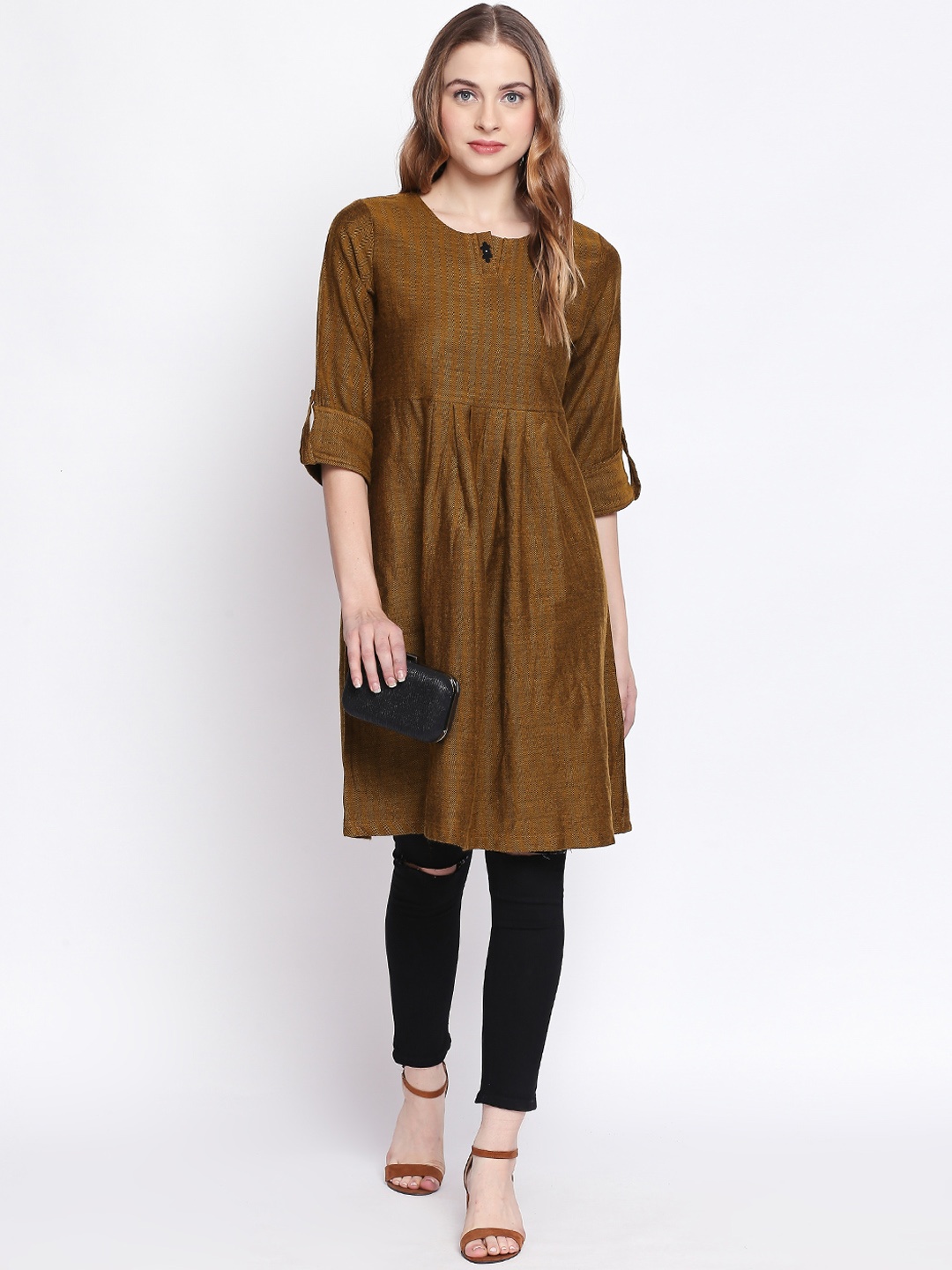 

Akkriti Women Round Neck Winter Wear Mustard Tunic