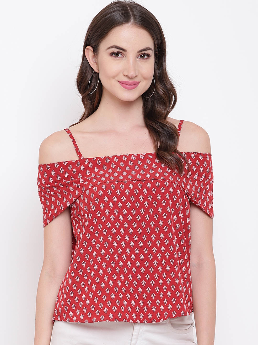 

Mayra Women Red Printed A-Line Top