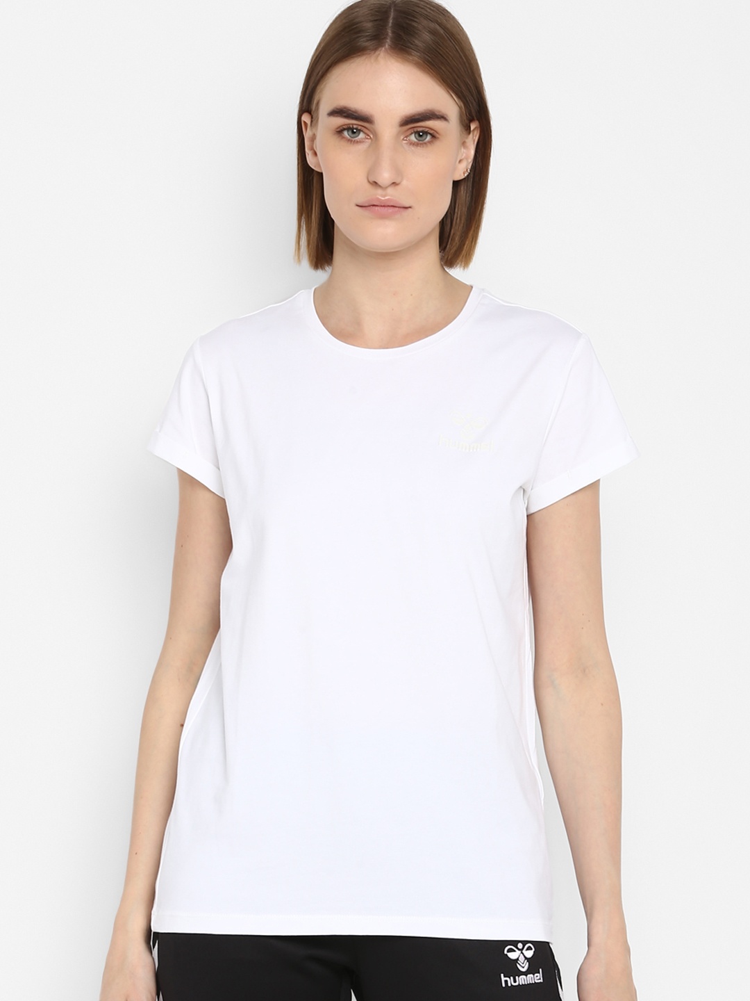 

hummel Women White Solid Round Neck T-shirt
