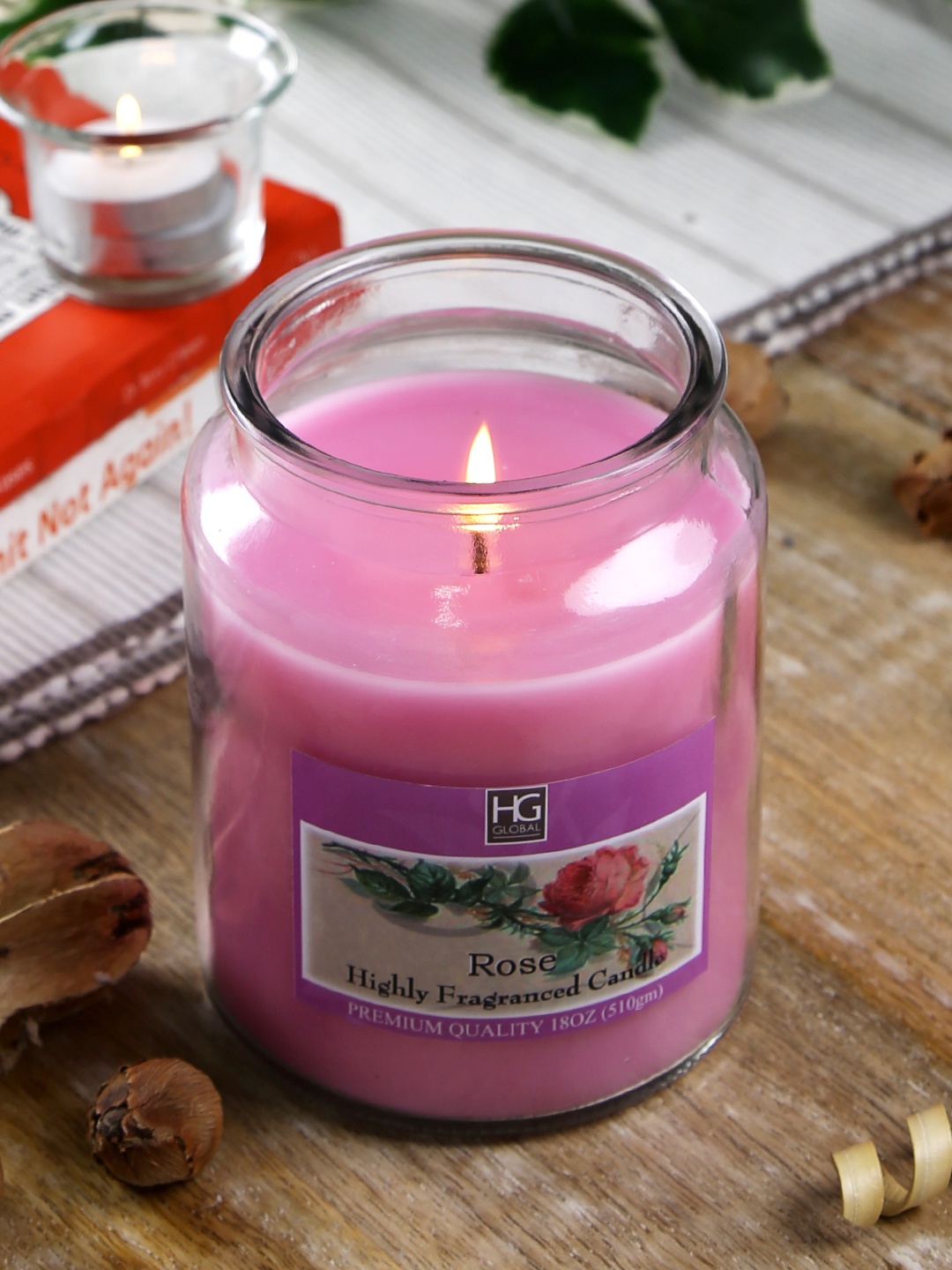 

HOSLEY Pink Rose Fragranced 18oz Jar Candle