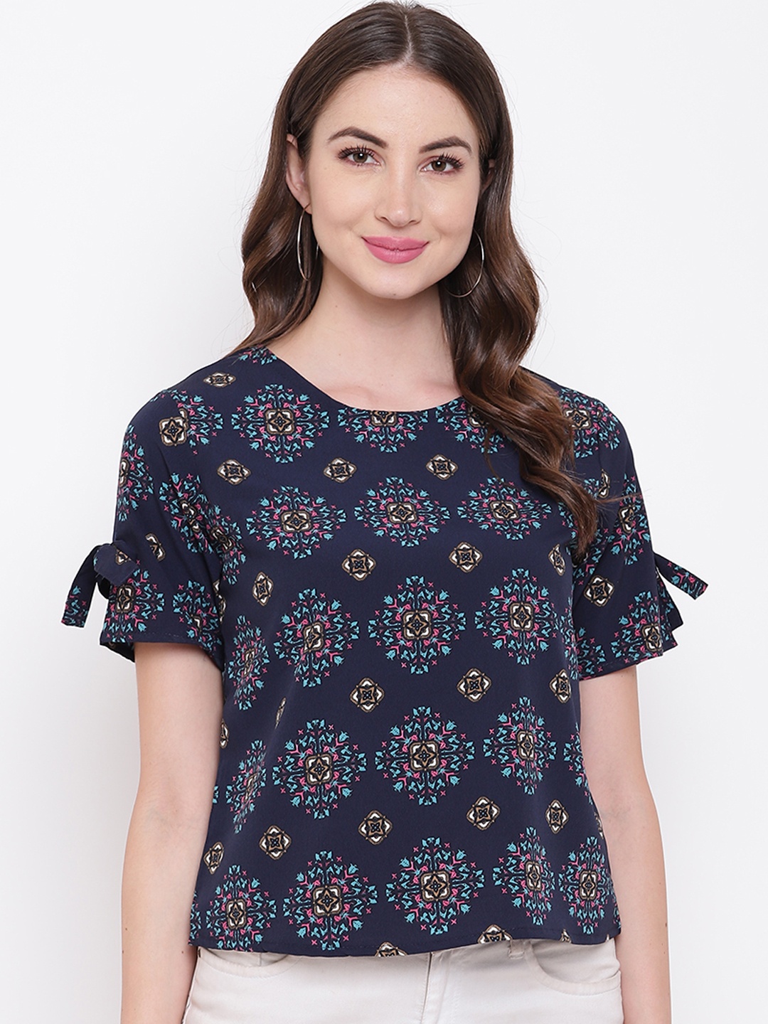 Mayra Women Navy Blue Printed Top