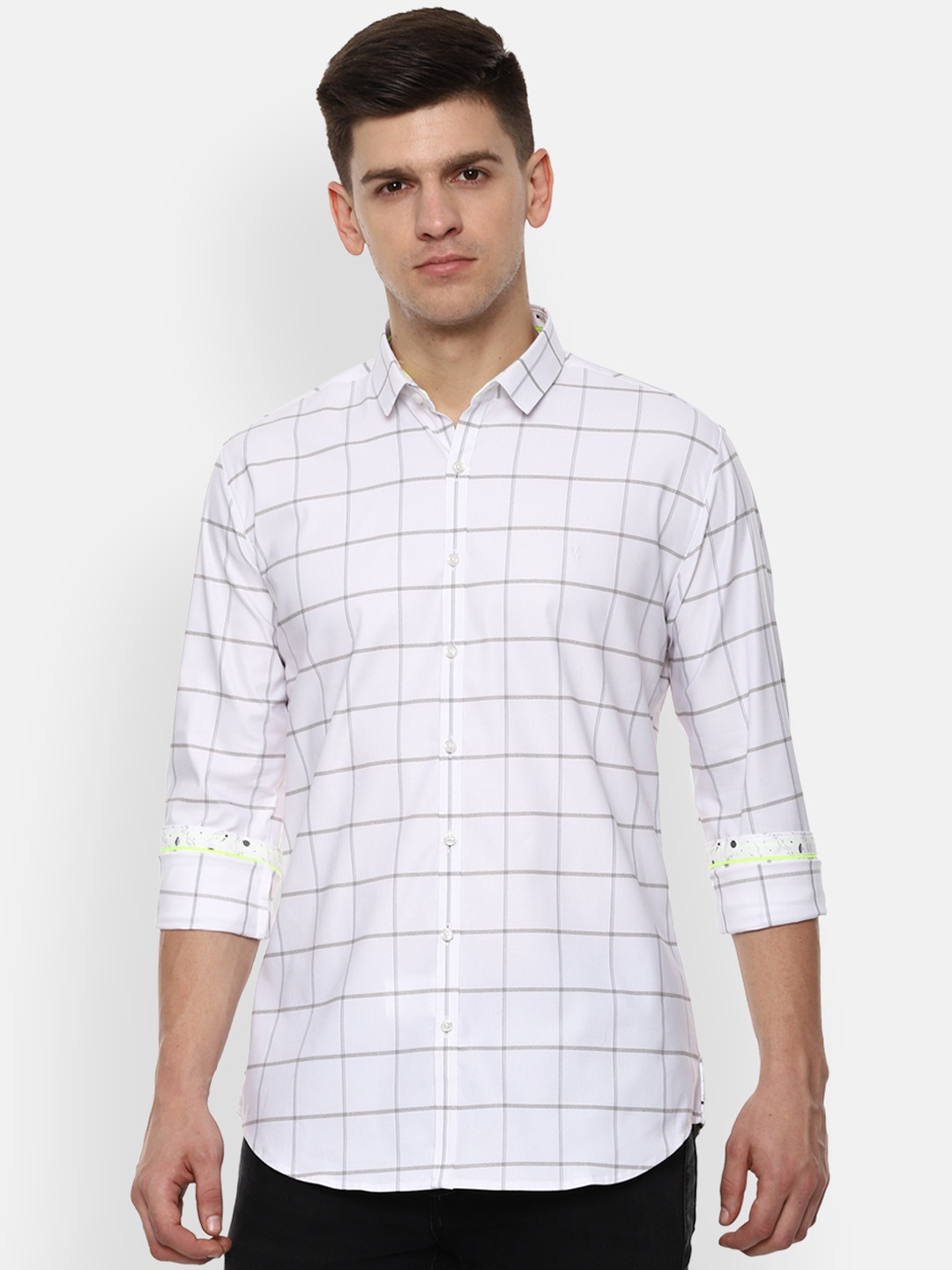 

V Dot Men White & Blue Skinny Fit Checked Casual Shirt