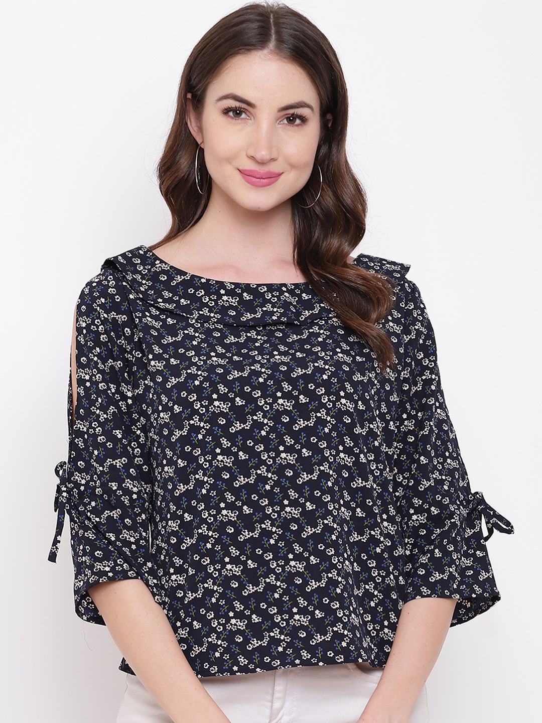 

Mayra Women Blue & White Printed A-Line Top