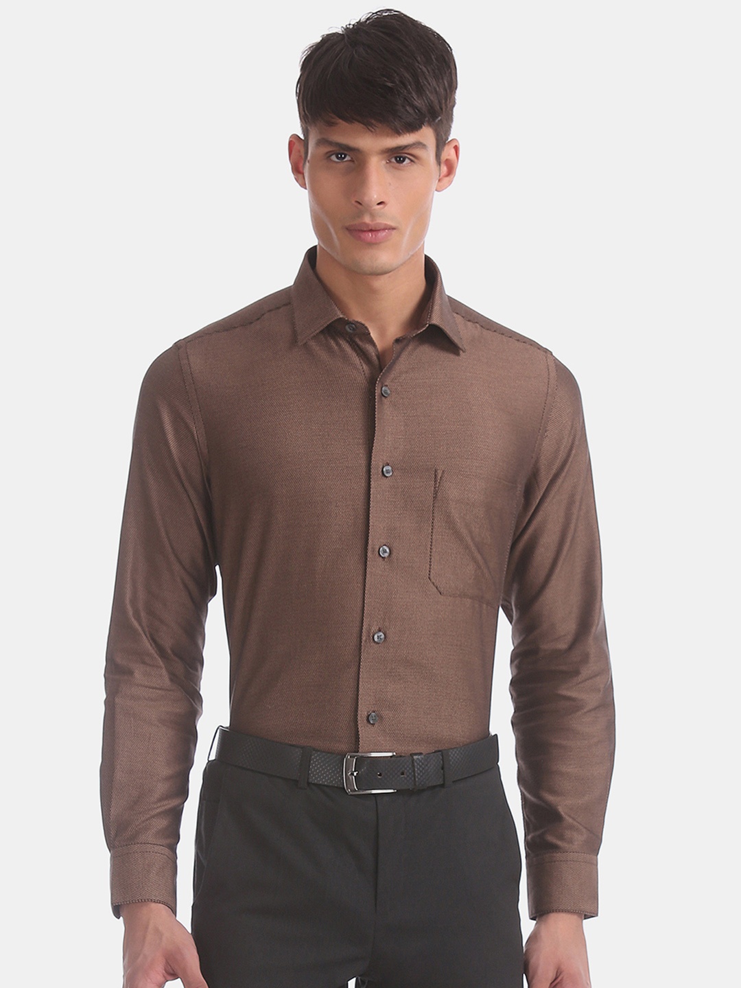 

Arrow Men Brown Regular Fit Self Design Formal Shirt