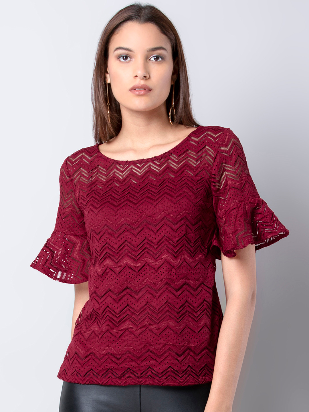 

FabAlley Women Maroon Self Design A-Line Top
