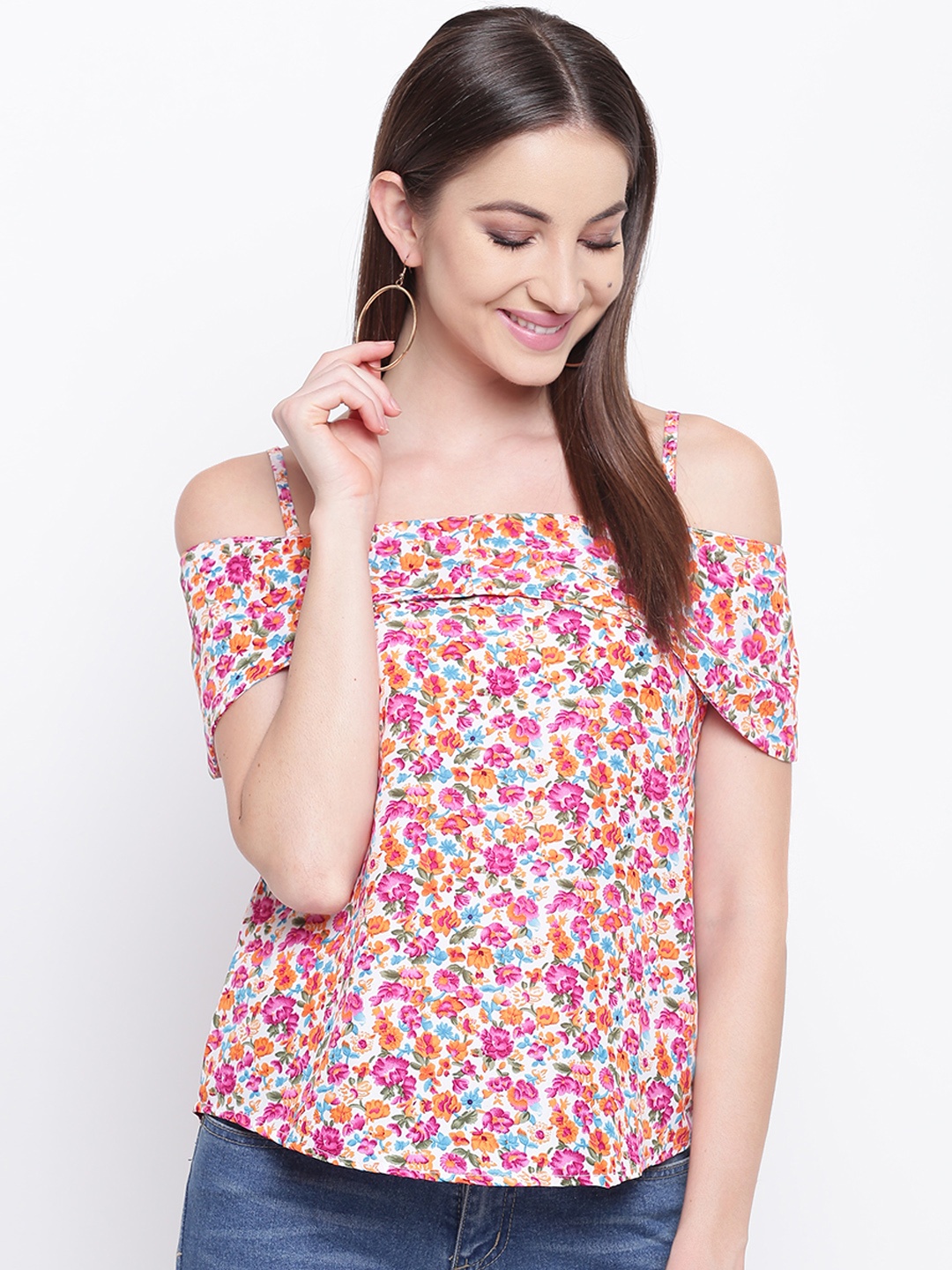 

Mayra Women Pink & Blue Floral Printed Top