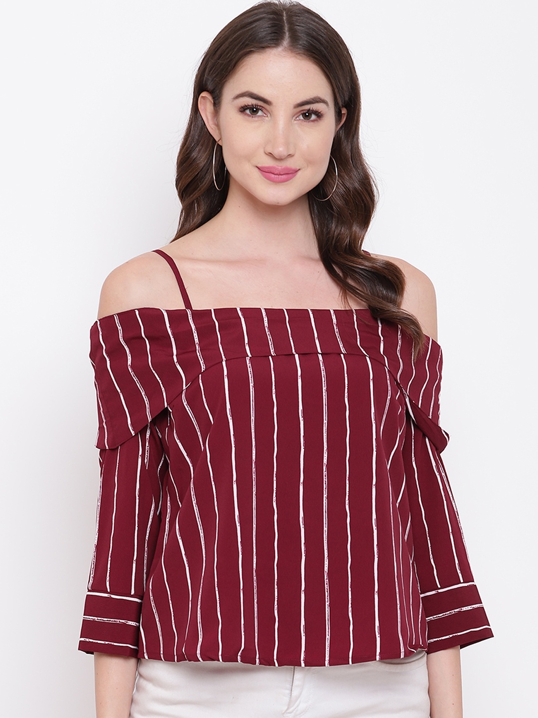 

Mayra Women Maroon Striped Regular Top