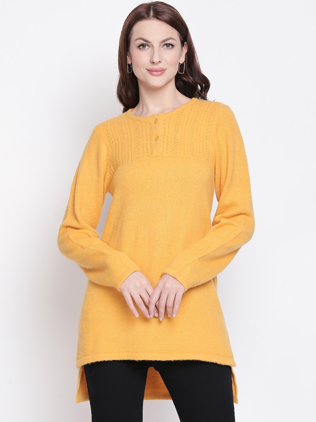 

Akkriti Women Solid Round Neck Full Sleeved Winter Wear Mustard Top, Yellow