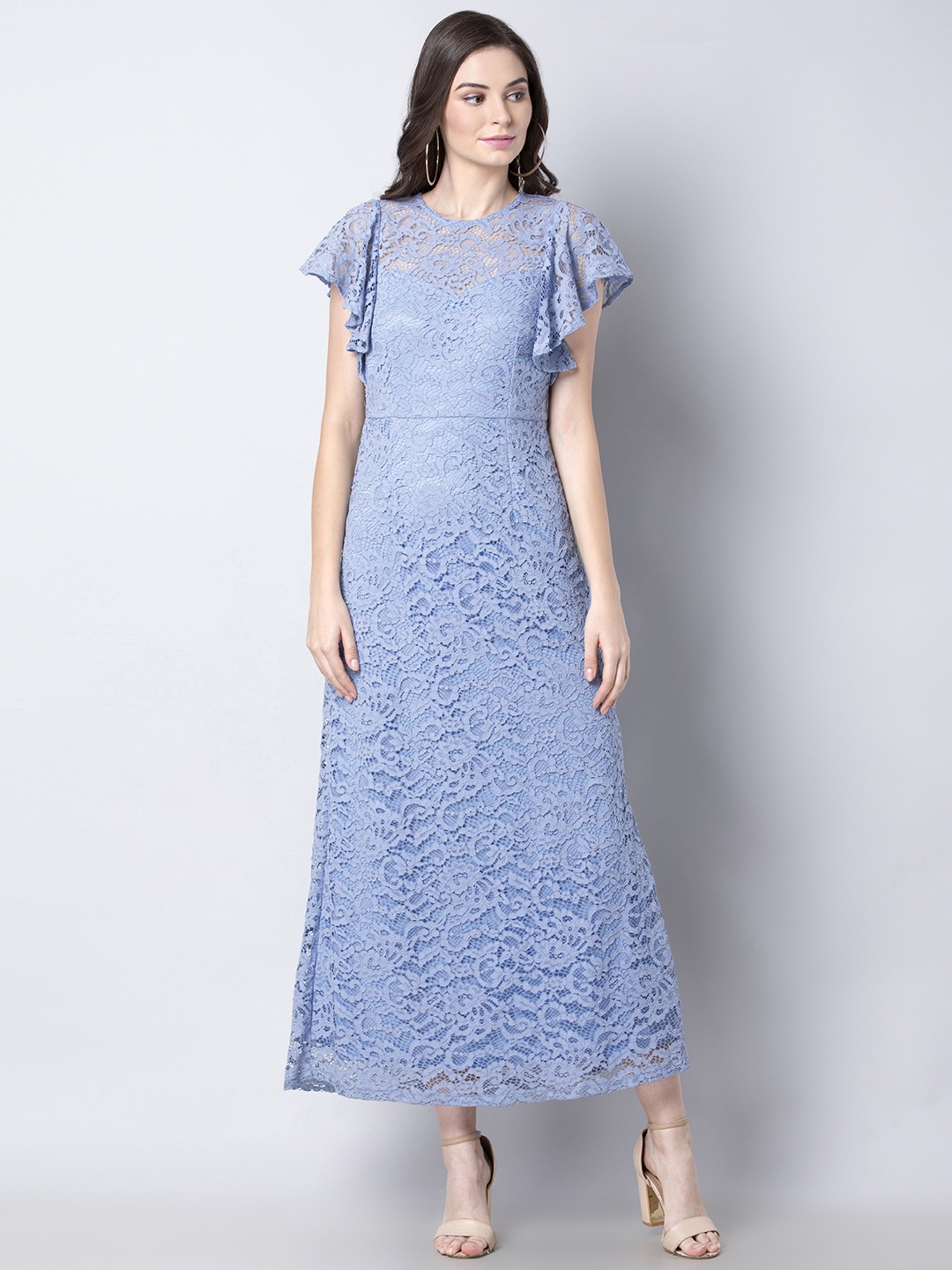 

FabAlley Women Blue Self Design Maxi Dress