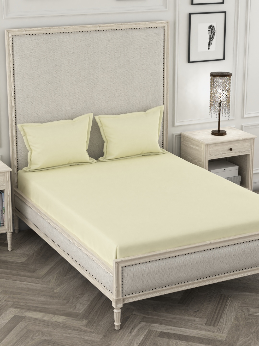 

Dreamscape Beige Solid 400 TC Cotton 1 Queen Bedsheet with 2 Pillow Covers