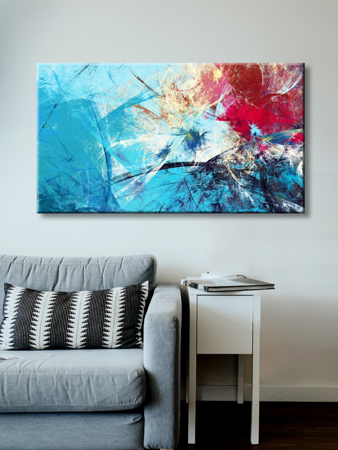 

999Store Blue & Red Hand-Painted Abstract Wall Painting