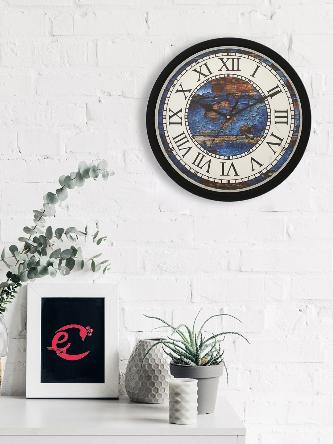 

eCraftIndia White & Blue Round 31.75cm Printed Analogue Wall Clock