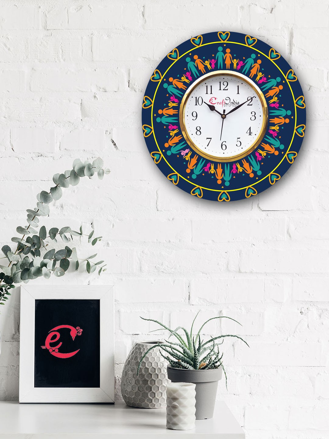 

eCraftIndia White & Blue Handcrafted Round Printed 30 cm Analogue Wall Clock