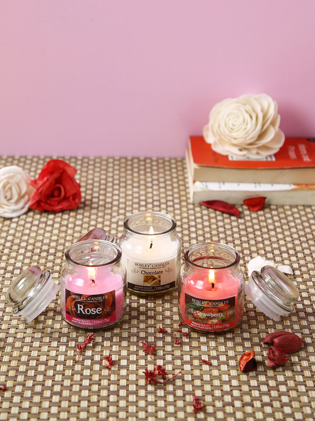 

HOSLEY Set of 3 White & Pink Highly Fragranced Candles 75 g