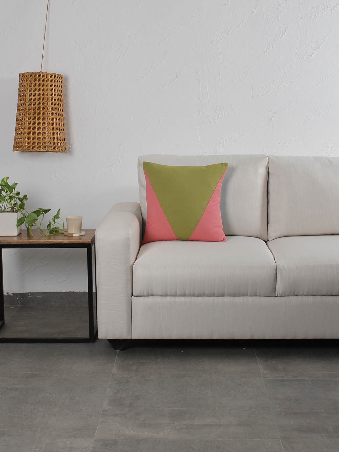 

House This Pink & Green Colourblocked Square Cushion Cover