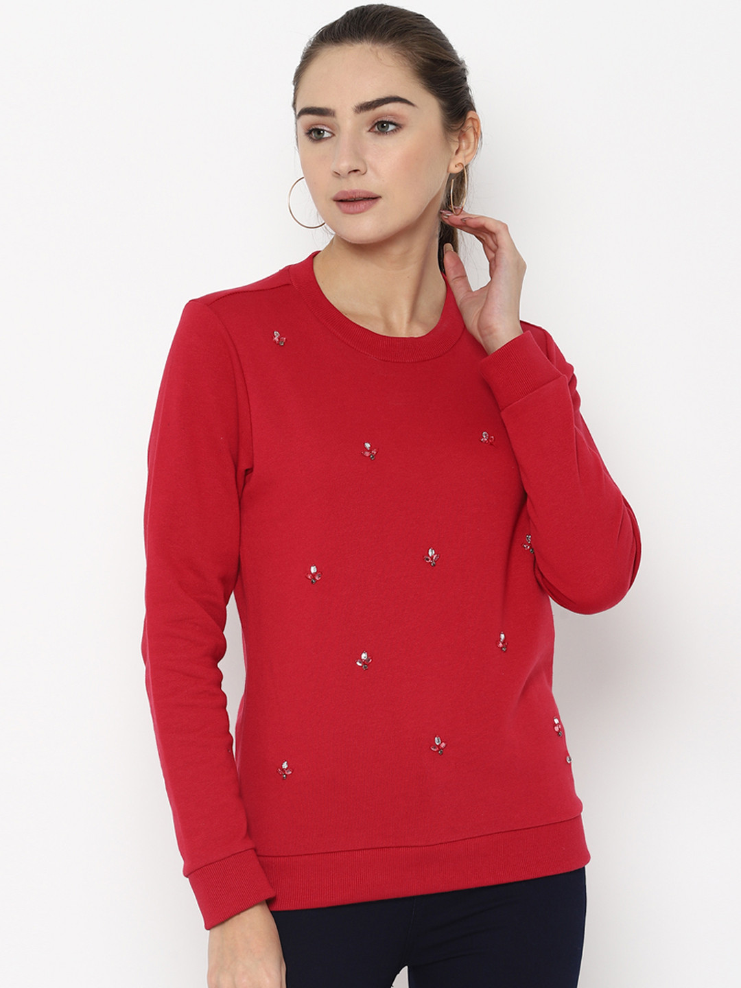 

Allen Solly Woman Red Self Design Sweatshirt