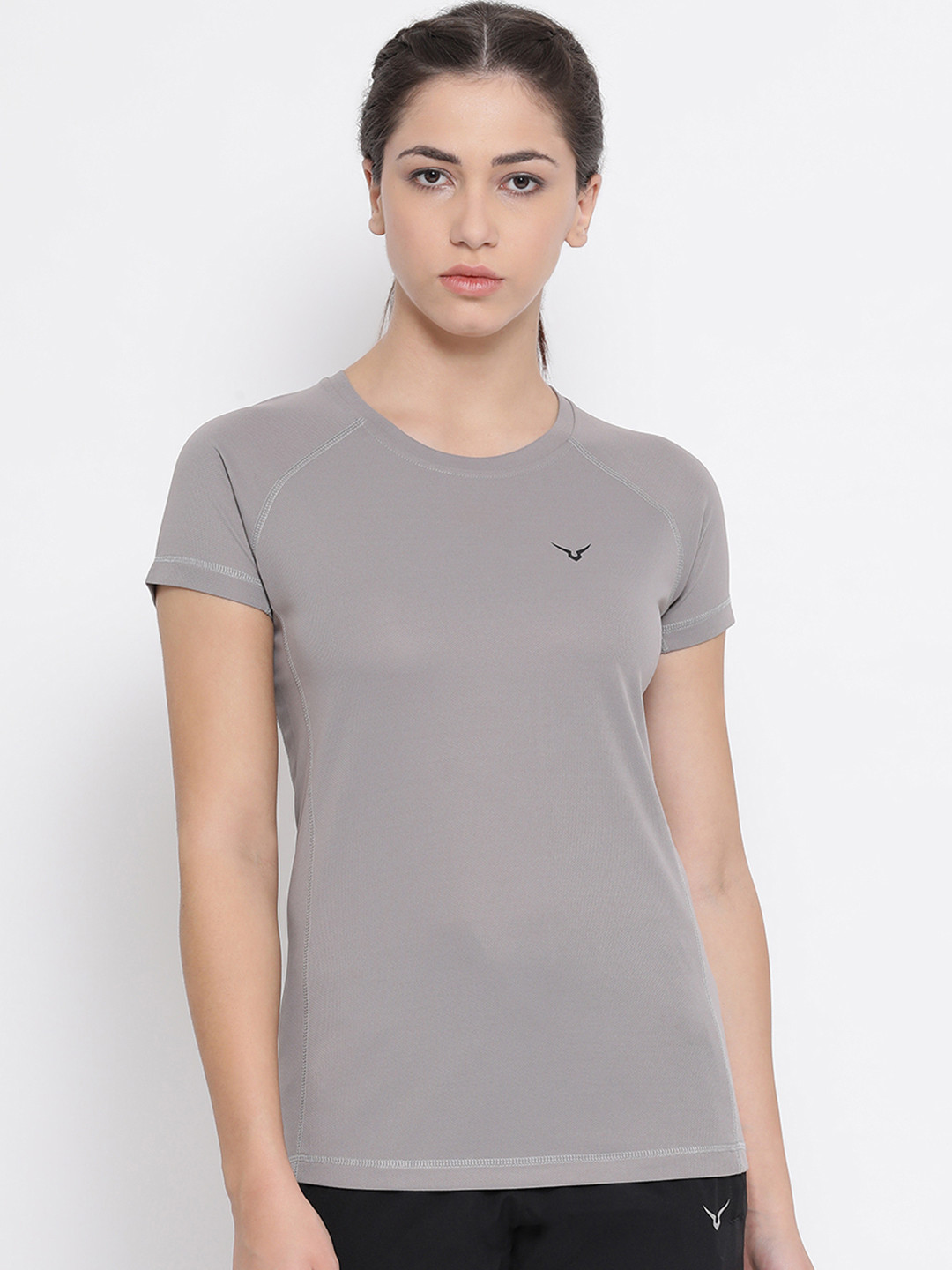 

Invincible Women Grey Solid Round Neck T-shirt